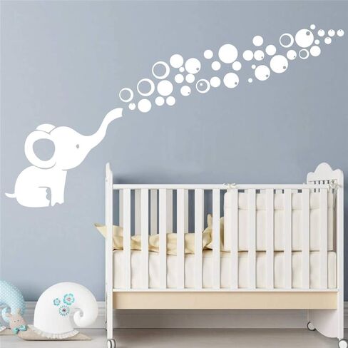 Removable Nursery Room Wall Decor Cute Elephant Blowing Bubbles Wall Decal Art Vinyl Wall Decor Sticker for Baby Bedroom (Gray) in Kuwait