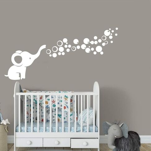 Removable Nursery Room Wall Decor Cute Elephant Blowing Bubbles Wall Decal Art Vinyl Wall Decor Sticker for Baby Bedroom (Gray) in Kuwait