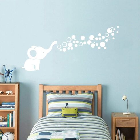 Removable Nursery Room Wall Decor Cute Elephant Blowing Bubbles Wall Decal Art Vinyl Wall Decor Sticker for Baby Bedroom (Gray) in Kuwait