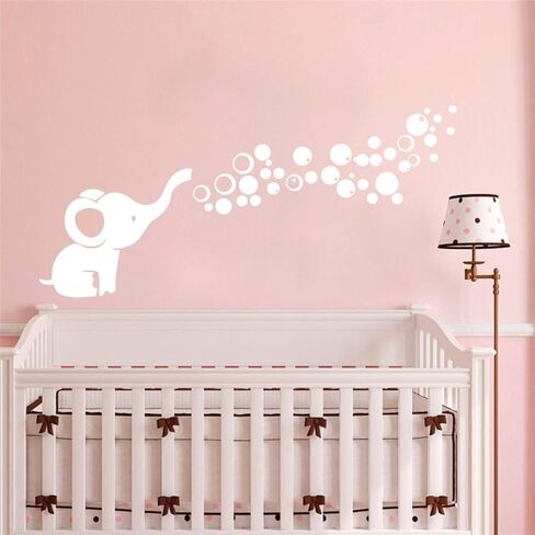 Removable Nursery Room Wall Decor Cute Elephant Blowing Bubbles Wall Decal Art Vinyl Wall Decor Sticker for Baby Bedroom (Gray) in Kuwait