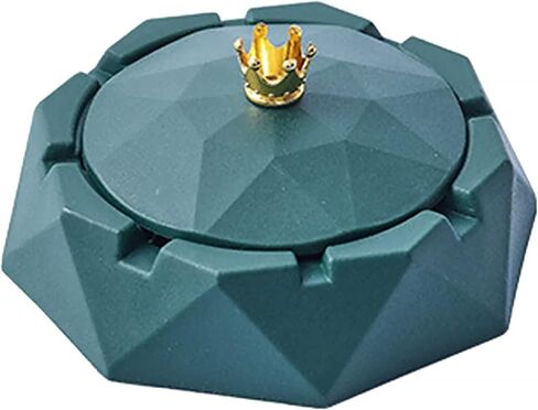 Green Stainless Steel Ashtray with Lids, Windproof, Cigarettes Ashtray for Indoor or Outdoor Use, Ash Holder for Smokers, Home Ashtrays, Desktop Smoking-Ash Tray for Home Office Decoration in Saudi Arabia