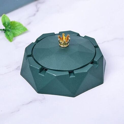 Green Stainless Steel Ashtray with Lids, Windproof, Cigarettes Ashtray for Indoor or Outdoor Use, Ash Holder for Smokers, Home Ashtrays, Desktop Smoking-Ash Tray for Home Office Decoration in Saudi Arabia