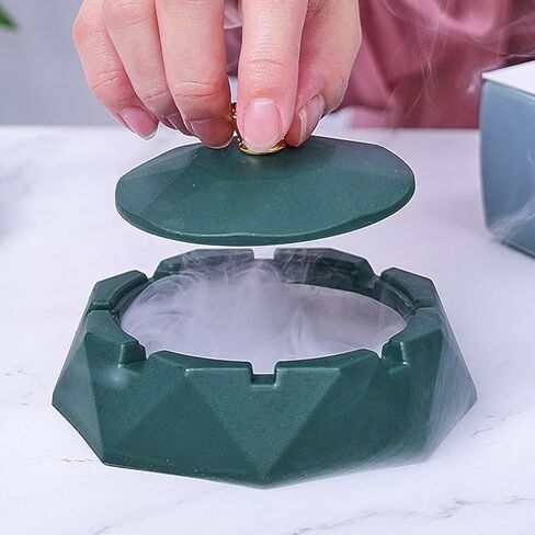 Green Stainless Steel Ashtray with Lids, Windproof, Cigarettes Ashtray for Indoor or Outdoor Use, Ash Holder for Smokers, Home Ashtrays, Desktop Smoking-Ash Tray for Home Office Decoration in Saudi Arabia