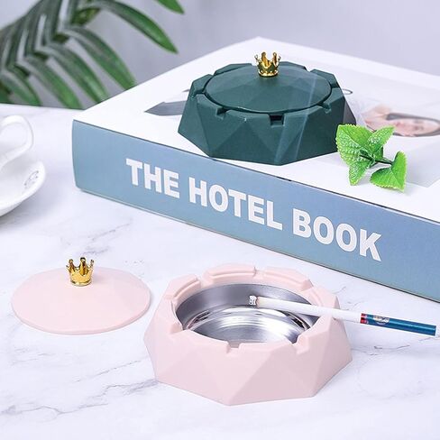 Green Stainless Steel Ashtray with Lids, Windproof, Cigarettes Ashtray for Indoor or Outdoor Use, Ash Holder for Smokers, Home Ashtrays, Desktop Smoking-Ash Tray for Home Office Decoration in Saudi Arabia