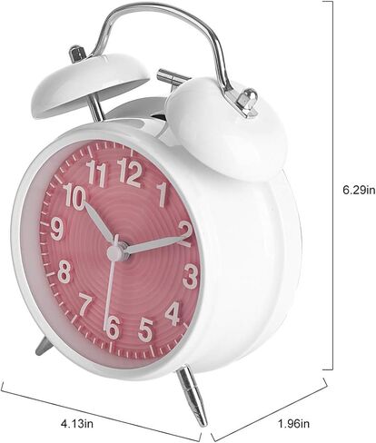 ساعة منبه بجرس مزدوج مقاس 4 بوصات من Topkey غير موقوتة بجانب السرير وساعة منبه عتيقة مع ضوء ليلي ومنبه عالٍ، تعمل بالبطارية (غير متضمنة) - وردي in Kuwait