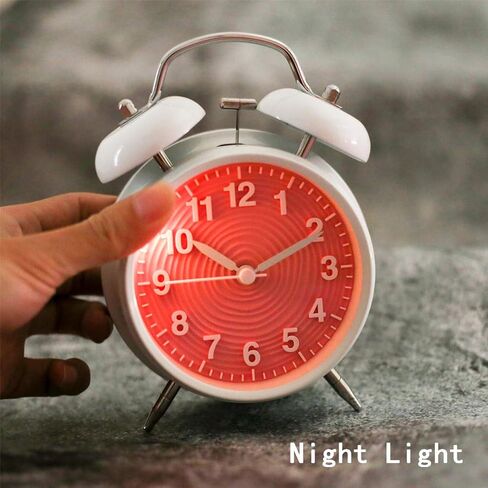 ساعة منبه بجرس مزدوج مقاس 4 بوصات من Topkey غير موقوتة بجانب السرير وساعة منبه عتيقة مع ضوء ليلي ومنبه عالٍ، تعمل بالبطارية (غير متضمنة) - وردي in Kuwait