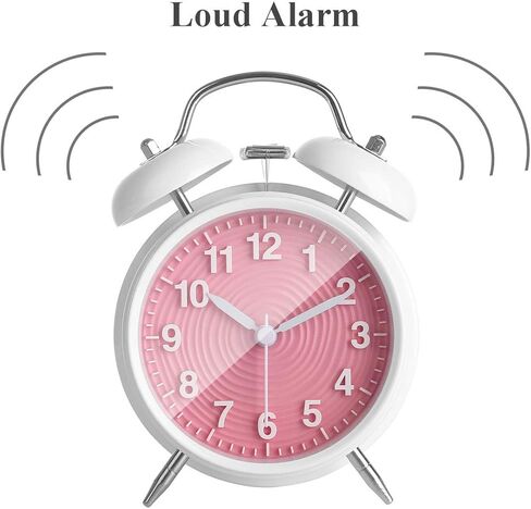 ساعة منبه بجرس مزدوج مقاس 4 بوصات من Topkey غير موقوتة بجانب السرير وساعة منبه عتيقة مع ضوء ليلي ومنبه عالٍ، تعمل بالبطارية (غير متضمنة) - وردي in Kuwait