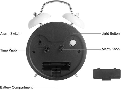 ساعة منبه بجرس مزدوج مقاس 4 بوصات من Topkey غير موقوتة بجانب السرير وساعة منبه عتيقة مع ضوء ليلي ومنبه عالٍ، تعمل بالبطارية (غير متضمنة) - وردي in Kuwait