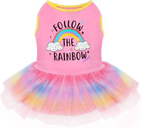 KYEESE Dog Dress Sunflower Dogs Sundress Tulle with Ruffle Sleeves Dog Apparel (Medium (Pack of 1), Rainbow(A)) in Kuwait