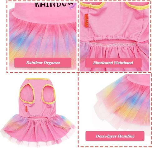 KYEESE Dog Dress Sunflower Dogs Sundress Tulle with Ruffle Sleeves Dog Apparel (Medium (Pack of 1), Rainbow(A)) in Kuwait