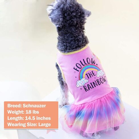KYEESE Dog Dress Sunflower Dogs Sundress Tulle with Ruffle Sleeves Dog Apparel (Medium (Pack of 1), Rainbow(A)) in Kuwait