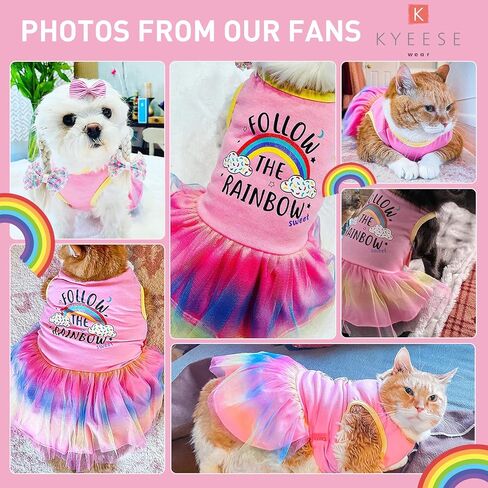 KYEESE Dog Dress Sunflower Dogs Sundress Tulle with Ruffle Sleeves Dog Apparel (Medium (Pack of 1), Rainbow(A)) in Kuwait