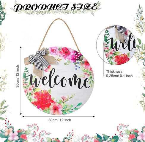 Yookeer Spring Welcome Wreaths Sign for Front Door Farmhouse Spring Door Hanger Decor Rustic Wooden Welcome Spring Flower Hanging Door Wall Sign for Spring Seasons Holiday in Saudi Arabia