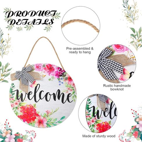 Yookeer Spring Welcome Wreaths Sign for Front Door Farmhouse Spring Door Hanger Decor Rustic Wooden Welcome Spring Flower Hanging Door Wall Sign for Spring Seasons Holiday in Saudi Arabia