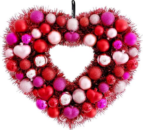 Heart Wreath Wreaths for Front Door, Summer Series Decor Love Red Tinsel Hanging Wall Ornament for Mothers Valentines Day Wedding Party Proposal Birthday Anniversary, 14.5''x12''(WxH) in Saudi Arabia