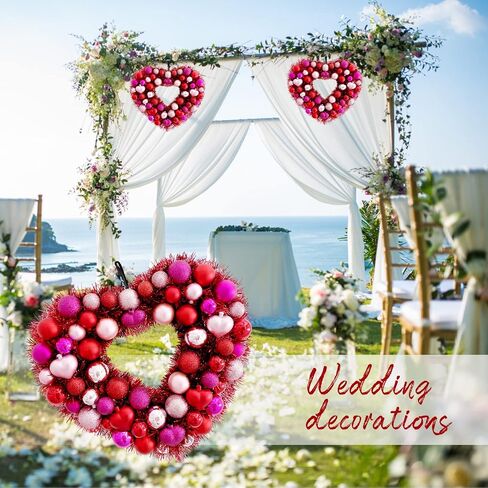 Heart Wreath Wreaths for Front Door, Summer Series Decor Love Red Tinsel Hanging Wall Ornament for Mothers Valentines Day Wedding Party Proposal Birthday Anniversary, 14.5''x12''(WxH) in Saudi Arabia