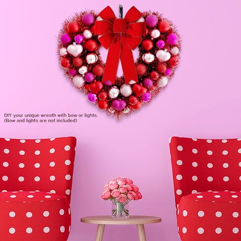 Heart Wreath Wreaths for Front Door, Summer Series Decor Love Red Tinsel Hanging Wall Ornament for Mothers Valentines Day Wedding Party Proposal Birthday Anniversary, 14.5''x12''(WxH) in Saudi Arabia