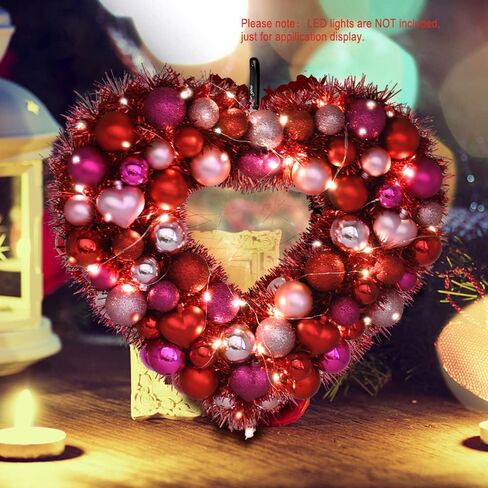 Heart Wreath Wreaths for Front Door, Summer Series Decor Love Red Tinsel Hanging Wall Ornament for Mothers Valentines Day Wedding Party Proposal Birthday Anniversary, 14.5''x12''(WxH) in Saudi Arabia