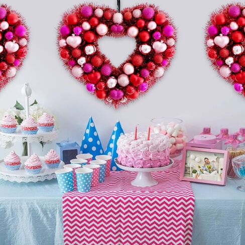 Heart Wreath Wreaths for Front Door, Summer Series Decor Love Red Tinsel Hanging Wall Ornament for Mothers Valentines Day Wedding Party Proposal Birthday Anniversary, 14.5''x12''(WxH) in Saudi Arabia