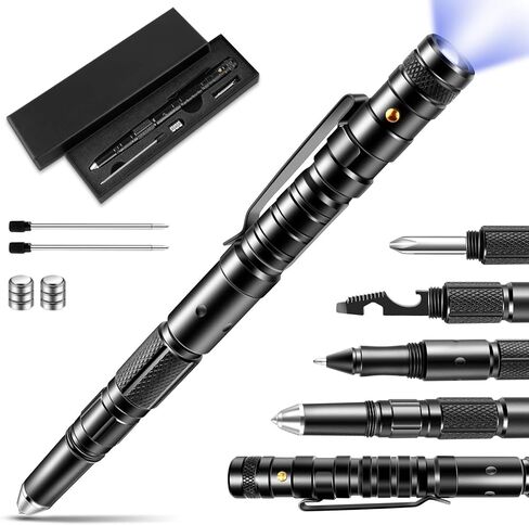 Tactical Pen, Gift for Father,Gadgets for Men, Multitool with LED Flashlight for Women, Cool & Unique Birthday Christmas Gifts Ideas for Him Husband Dad Grandpa with Black Gift Box in Kuwait