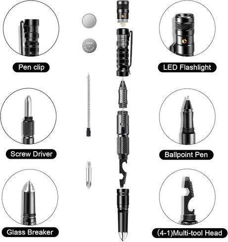Tactical Pen, Gift for Father,Gadgets for Men, Multitool with LED Flashlight for Women, Cool & Unique Birthday Christmas Gifts Ideas for Him Husband Dad Grandpa with Black Gift Box in Kuwait