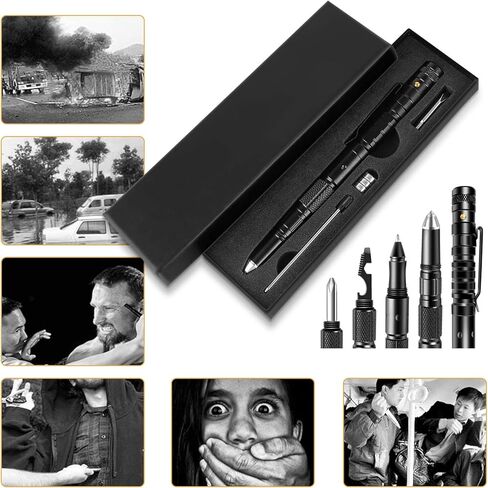 Tactical Pen, Gift for Father,Gadgets for Men, Multitool with LED Flashlight for Women, Cool & Unique Birthday Christmas Gifts Ideas for Him Husband Dad Grandpa with Black Gift Box in Kuwait