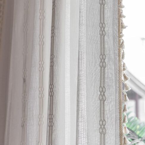 Amidoudou 1 Panel Cotton Linen Boho Curtain with Tassel Living Room Bedroom Hollow Curtain (White,52x96 Inch) in Saudi Arabia