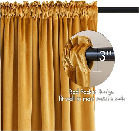 SOFJAGETQ Yellow Velvet Curtains 108 inch Long - Room Darkening Thick and Soft Rod Pocket Light Blocking Curtain, Luxury Drapes for Bedroom and Living Room, Set of 2 Window Curtain Panels in Saudi Arabia