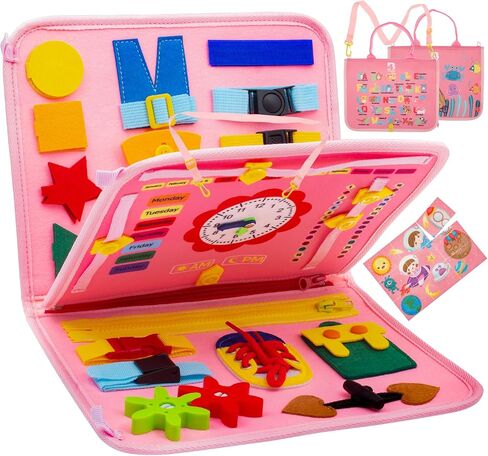 4B Store 6-in-1 Busy Board for 1 Year Old, 25 Activities Educational Preschool Learning Book, Montessori Travel Toy, Quiet Book Sensory Busy Board for Toddlers 1-3 in Saudi Arabia