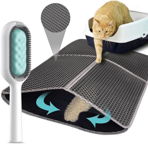 Palifel Cat Litter Mat and Brush Combination Set, 75 x 55 cm Litter Box Mat, Waterproof Urine Proof Mat, Double Cat Mat in Kuwait