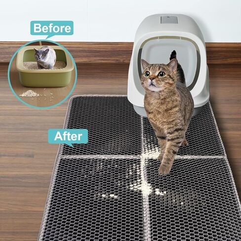 Palifel Cat Litter Mat and Brush Combination Set, 75 x 55 cm Litter Box Mat, Waterproof Urine Proof Mat, Double Cat Mat in Kuwait