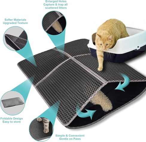 Palifel Cat Litter Mat and Brush Combination Set, 75 x 55 cm Litter Box Mat, Waterproof Urine Proof Mat, Double Cat Mat in Kuwait