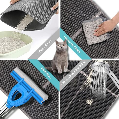 Palifel Cat Litter Mat and Brush Combination Set, 75 x 55 cm Litter Box Mat, Waterproof Urine Proof Mat, Double Cat Mat in Kuwait