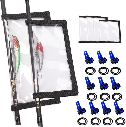 Deapeick 5pcs Fishing Biat Wraps with 10pcs Fishing Rod Hook Holder Durable Clear PVC Lure Covers Keeps Fishing Safe Easily See Lure Covers Fishing Hook Bait Storage 3 L+ 2M in Kuwait