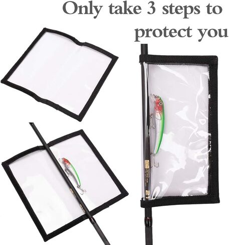 Deapeick 5pcs Fishing Biat Wraps with 10pcs Fishing Rod Hook Holder Durable Clear PVC Lure Covers Keeps Fishing Safe Easily See Lure Covers Fishing Hook Bait Storage 3 L+ 2M in Kuwait