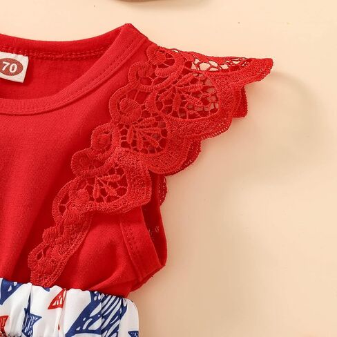 Newborn Baby Girl 4th of July Dress Independence Day Outfit Ruffle Lace Romper Sleeveless Top Star Stripe Skirt Set in Saudi Arabia