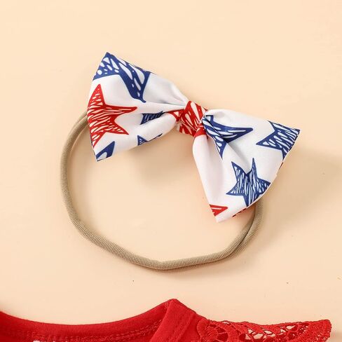 Newborn Baby Girl 4th of July Dress Independence Day Outfit Ruffle Lace Romper Sleeveless Top Star Stripe Skirt Set in Saudi Arabia