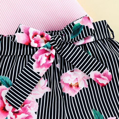 Toddler Girl Clothes Cold Shoulder Short Sleeve Top & Floral Striped Shorts Girl Summer Outfits Sets 1-6Y in Saudi Arabia