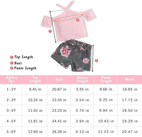 Toddler Girl Clothes Cold Shoulder Short Sleeve Top & Floral Striped Shorts Girl Summer Outfits Sets 1-6Y in Saudi Arabia