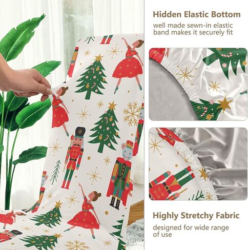 Christmas Tree Ballerina Soldier Dining Room Chair Covers Winter Gold Snowflakes Xmas Chair Slipcovers Seat Protector Removable Washable Chair Cover For Home Kitchen Restaurant Hotel 2pcs in Saudi Arabia