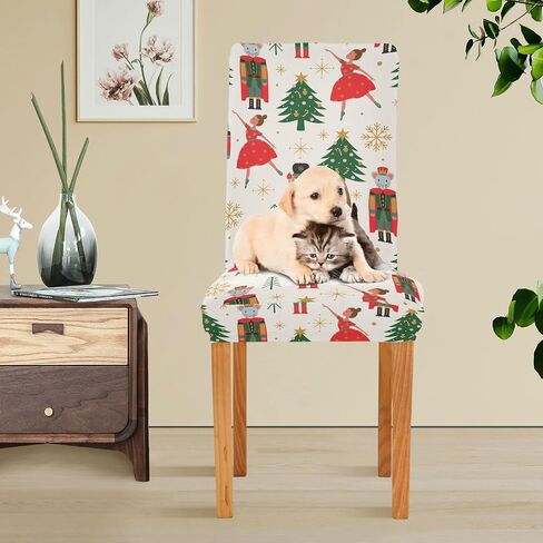 Christmas Tree Ballerina Soldier Dining Room Chair Covers Winter Gold Snowflakes Xmas Chair Slipcovers Seat Protector Removable Washable Chair Cover For Home Kitchen Restaurant Hotel 2pcs in Saudi Arabia