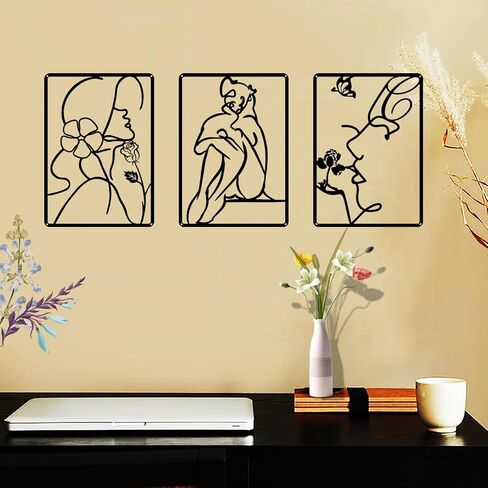 YUCHNG (3pcs) Metal Minimalist Modern Feminine Wall Art Decoration, Abstract Lineart Art Female Figures Decoration Wall Sculpture Home Decor Kitchen Bathroom Living Room Bedroom Background Wall in Kuwait
