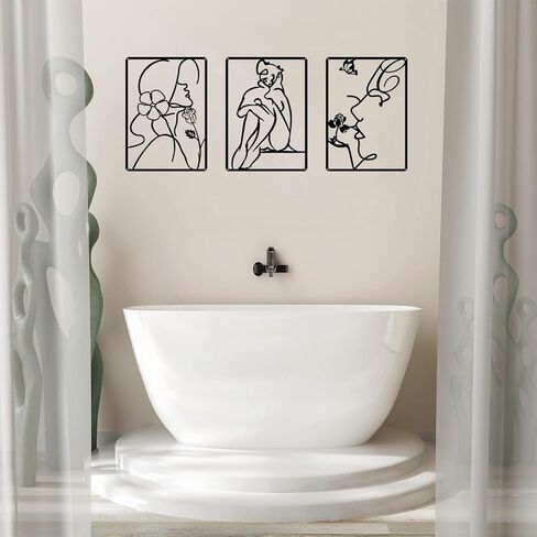 YUCHNG (3pcs) Metal Minimalist Modern Feminine Wall Art Decoration, Abstract Lineart Art Female Figures Decoration Wall Sculpture Home Decor Kitchen Bathroom Living Room Bedroom Background Wall in Kuwait