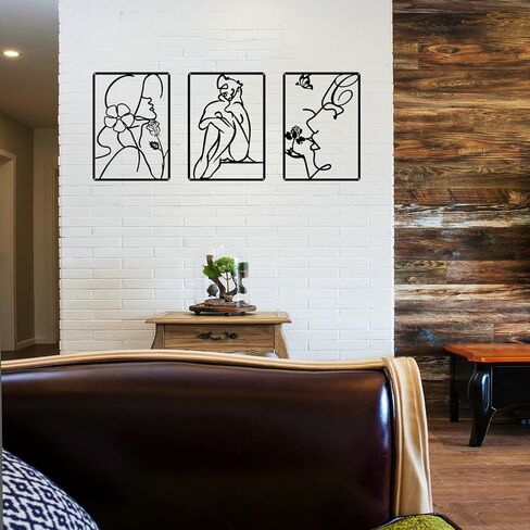 YUCHNG (3pcs) Metal Minimalist Modern Feminine Wall Art Decoration, Abstract Lineart Art Female Figures Decoration Wall Sculpture Home Decor Kitchen Bathroom Living Room Bedroom Background Wall in Kuwait