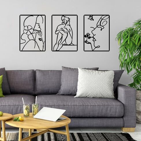 YUCHNG (3pcs) Metal Minimalist Modern Feminine Wall Art Decoration, Abstract Lineart Art Female Figures Decoration Wall Sculpture Home Decor Kitchen Bathroom Living Room Bedroom Background Wall in Kuwait