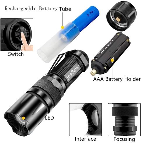 Jowbeam 4 ألوان في 1 مصباح يدوي تكتيكي LED، أحمر أخضر أزرق أخضر، تركيز قابل للتعديل، الصيد، صيد الأسماك، المشي لمسافات طويلة in Kuwait