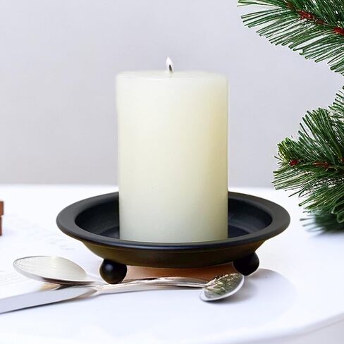 RANNYOZIO 4 Pcs Candle Plate Matte Black Candle Holder Candle Dish Decorative Candle Stand for Pillar Flameless Candles Party Table Centerpiece in Kuwait