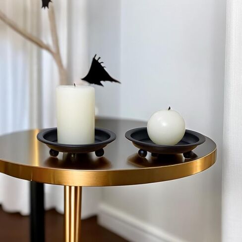 RANNYOZIO 4 Pcs Candle Plate Matte Black Candle Holder Candle Dish Decorative Candle Stand for Pillar Flameless Candles Party Table Centerpiece in Kuwait