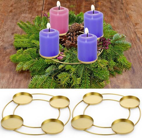 2 Pcs Christmas Advent Candle Wreath Ring Metal Candle Holder for Pillar Advent Candles Gold Candle Sticks Rustic Candlesticks Holders for Christmas Season Table Centerpiece Decorations Home in Saudi Arabia