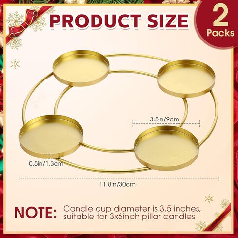 2 Pcs Christmas Advent Candle Wreath Ring Metal Candle Holder for Pillar Advent Candles Gold Candle Sticks Rustic Candlesticks Holders for Christmas Season Table Centerpiece Decorations Home in Saudi Arabia